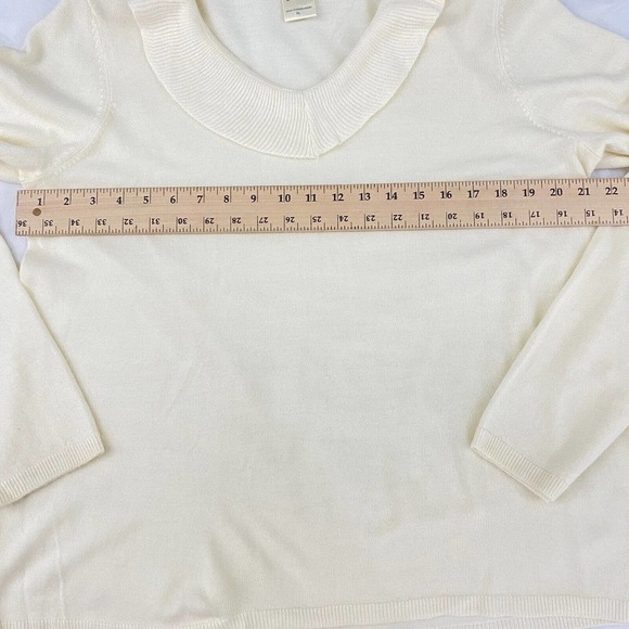 Women's Off White Sweater XL Vintage Blair Boutique Cottagecore Ruffle V- Neck - Picture 7 of 9